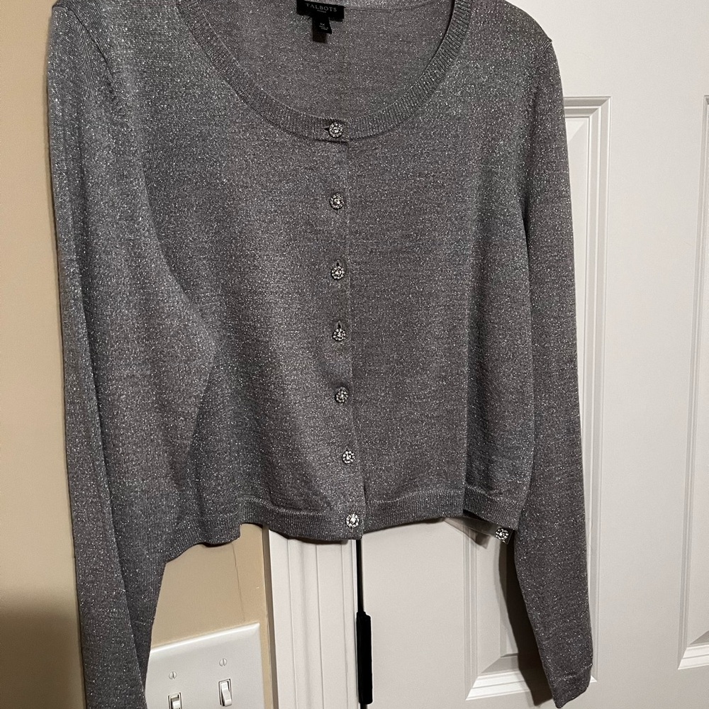 Talbots Silver Gray Metallic Cardigan Sweater - Picture 6 of 6